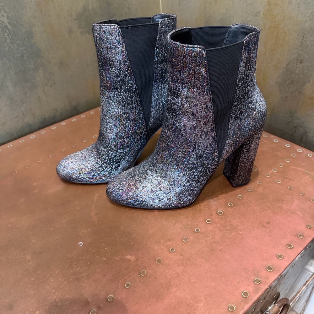 Metallic Silver Rainbow Glitter Ankle Boots